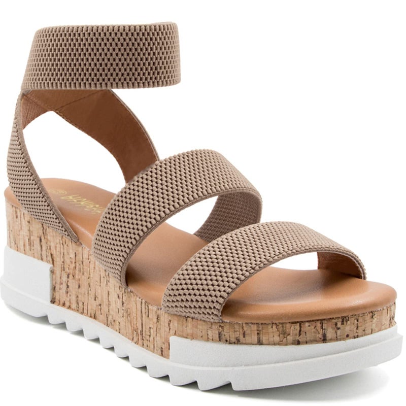Athlefit Women's Casual Cork Platform Wedge Sandals Open Toe Elastic Ankle Strap Flatform Sandals for Summer, Khaki, Size 6, AD00102 - Image 1